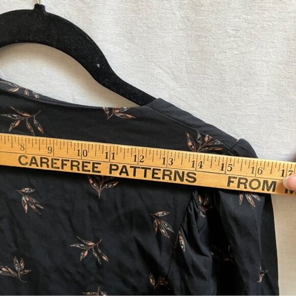 Rachel Mona Long Sleeve A Line Dress Black Leaf Print Tie Back Sz M - Picture 10 of 13